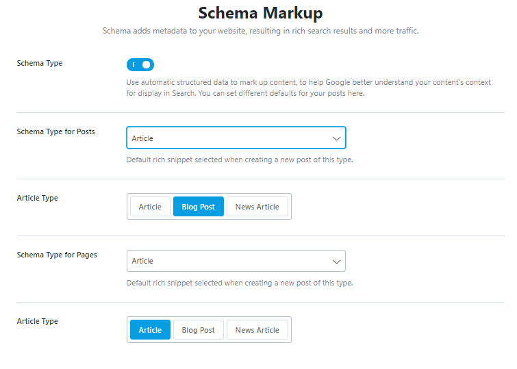 schema markup section